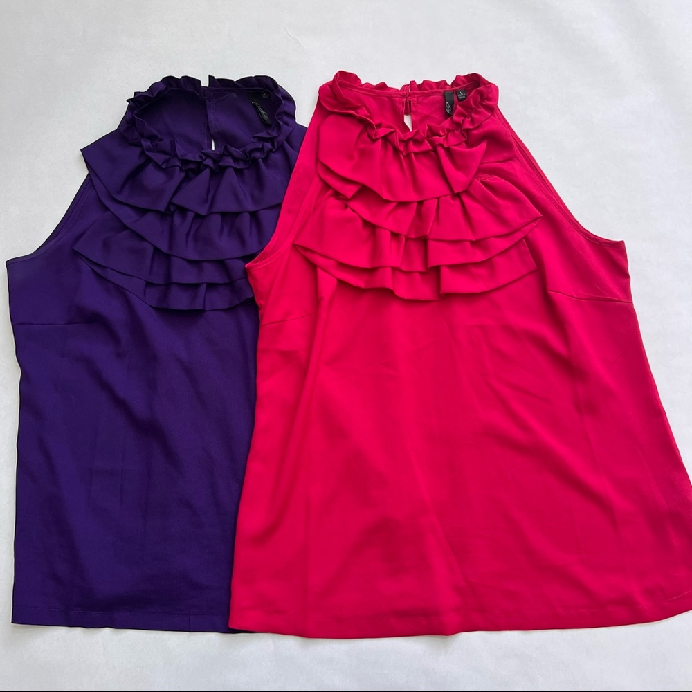 Purple and Pink Halter Ruffles Blouses